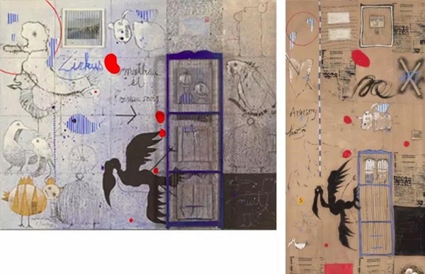左:比利时艺术家西尔万的作品,1989,右:叶永青的作品