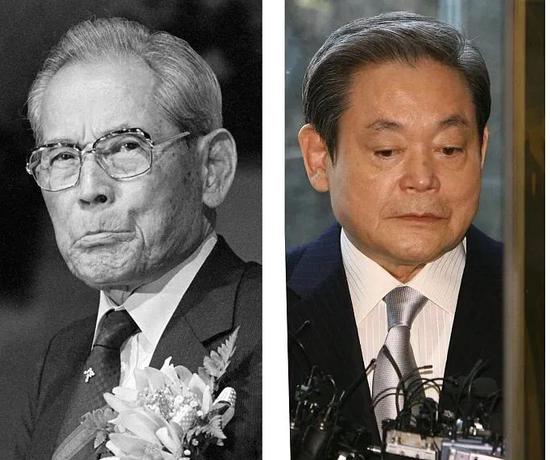 资料图:三星集团创始人李秉喆(左)、三星集团会长李健熙(右)。来源:视觉中国