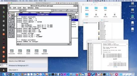 在Mac上运行1994年Windows的模拟器以运行微软的Visual Basic。来源:Sabino Maggi