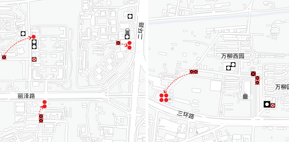 图11,部分零散摊贩的位置变化。