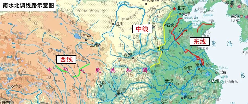南水北调线路示意图 图源:水利部南水北调工程管理司官网