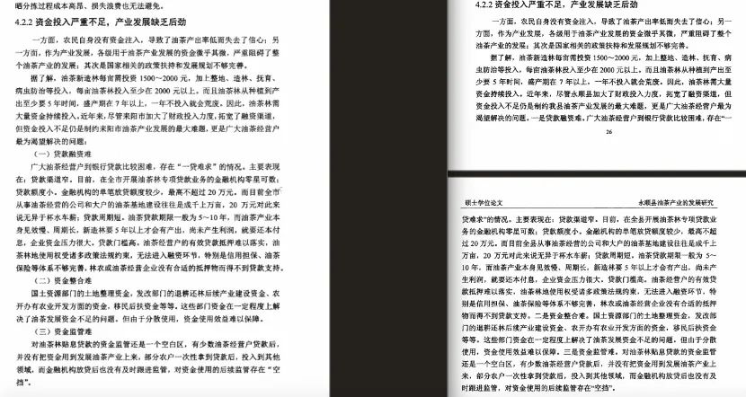 王文绪论文(左)和龙莉论文(右),完全一致部分。
