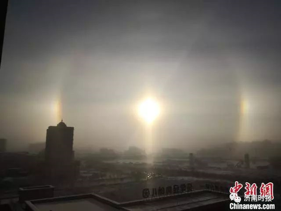 呼伦贝尔出现“幻日”奇观现场 气象部门供图