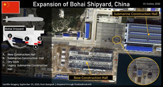 卫星图像显示,中国渤海造船厂正在扩建