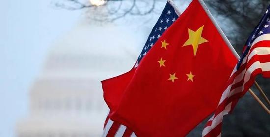 美国国会前的中美两国国旗(图源:路透社)